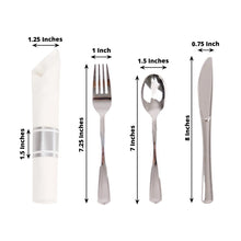 Set of 24 Silver Plastic Silverware with Pre Rolled White Paper Napkins