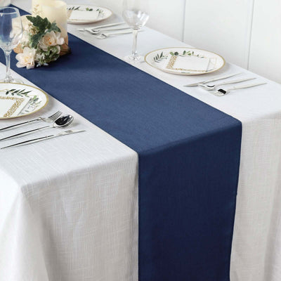 Faux Denim Polyester Table Runner 14"x108" Dark Denim Blue - Modern Dining Table Linen