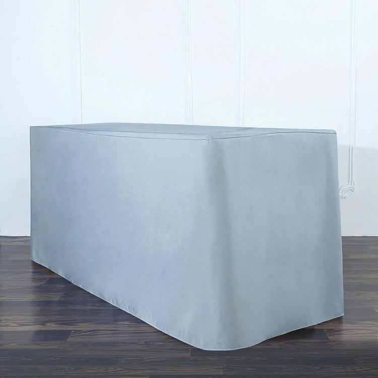 Dusty Blue Polyester Rectangular Fitted Table Cover 6 Feet