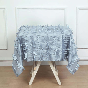 Dusty Blue 3D Leaf Petal Taffeta Fabric Seamless Square Tablecloth 54"