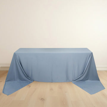 Dusty Blue Premium Scuba Rectangular Tablecloth, Wrinkle Free Polyester Seamless Tablecloth - 90"x156" for 8 Foot Table With Floor-Length Drop