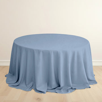 Dusty Blue Premium Scuba Round Tablecloth, Wrinkle Free Polyester Seamless Tablecloth 132" for 6 Foot Table With Floor-Length Drop