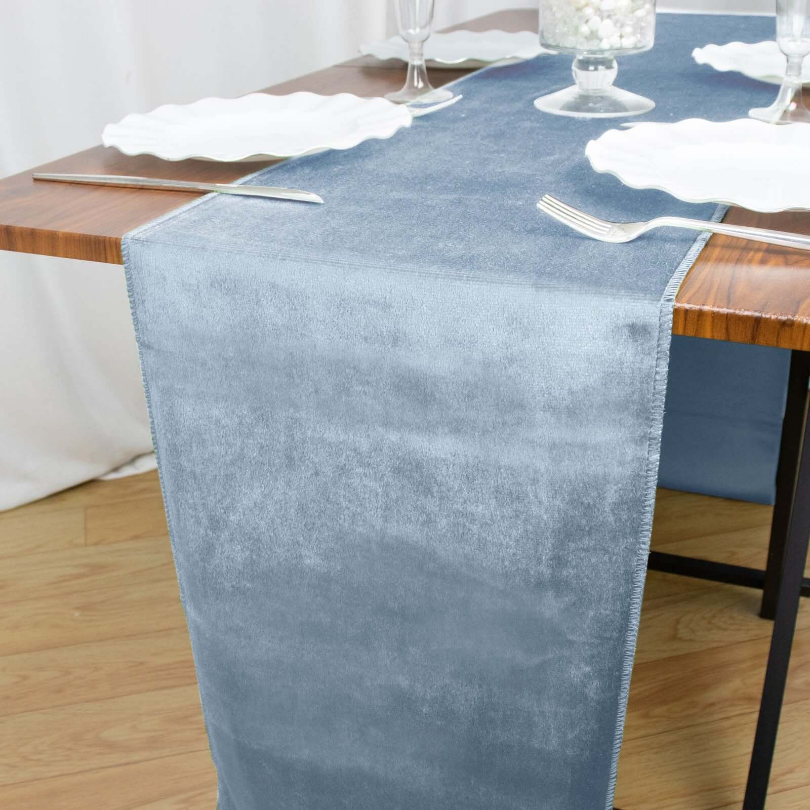 Dusty Blue Premium Velvet Table Runner | eFavormart.com