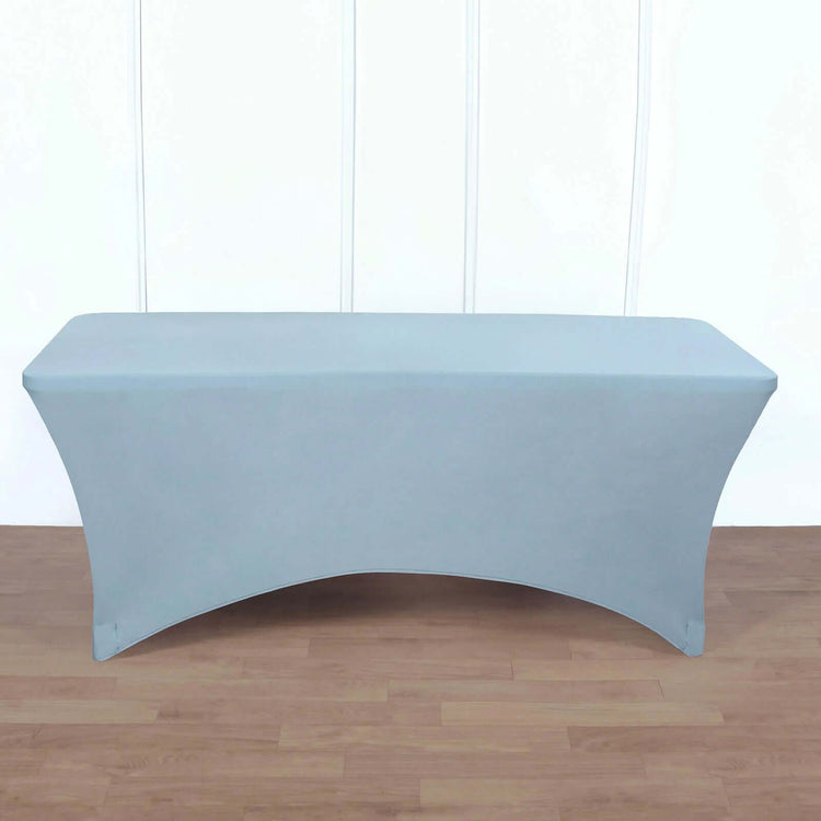 Dusty Blue Stretch Spandex Rectangle Tablecloth 8ft Wrinkle Free Fitted Table Cover