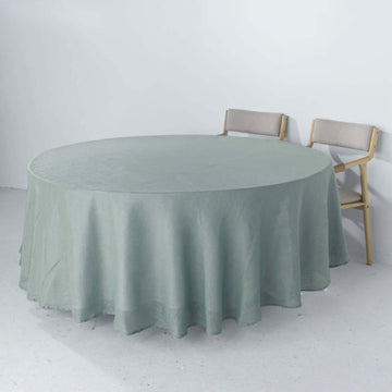 Dusty Blue Seamless Linen Round Tablecloth, Slubby Textured Wrinkle Resistant Tablecloth 108"