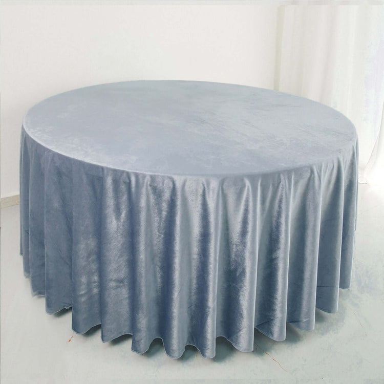 Premium Velvet Round Tablecloth In Dusty Blue 120 Inch Seamless Reusable 