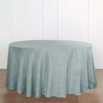 Dusty Blue Seamless Round Tablecloth, Linen Table Cloth With Slubby Textured, Wrinkle Resistant 120" for 5 Foot Table With Floor-Length Drop