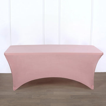 Dusty Rose Stretch Spandex Rectangle Tablecloth 6ft Wrinkle Free Fitted Table Cover for 72"x30" Tables