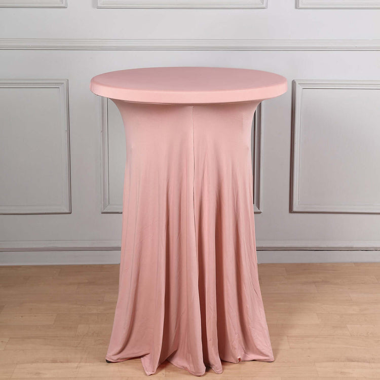 Dusty Rose Round Spandex Table Cover With Wavy Drapes