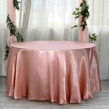 Dusty Rose Seamless Satin Round Tablecloth 120" for 5 Foot Table With Floor-Length Drop