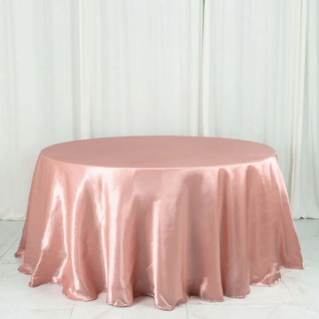 Dusty Rose Seamless Satin Round Tablecloth 132" for 6 Foot Table With Floor-Length Drop