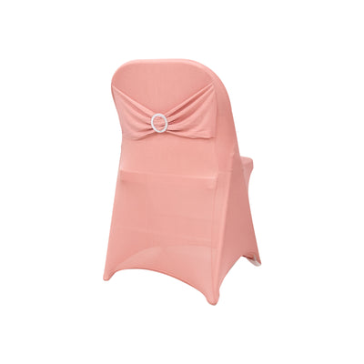 Stretch Spandex Folding Chair Cover Dusty Rose - Wrinkle Resistant Fitted Slipcover with Silver Rhinestone Buckled Sash Band Accent