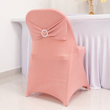 Dusty Rose Spandex Folding Slip On Chair Covers with Silver Rhinestone Buckled Sash Band