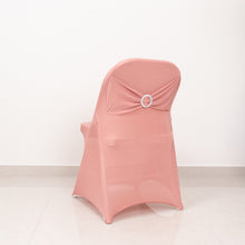 Dusty Rose Spandex Folding Slip On Chair Covers with Silver Rhinestone Buckled Sash Band