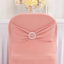 Dusty Rose Spandex Folding Slip On Chair Covers with Silver Rhinestone Buckled Sash Band