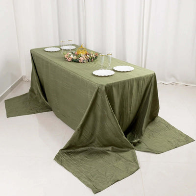 Taffeta Rectangle Tablecloth 90"x156" Dusty Sage Green with Accordion Crinkle Design - Seamless Finish