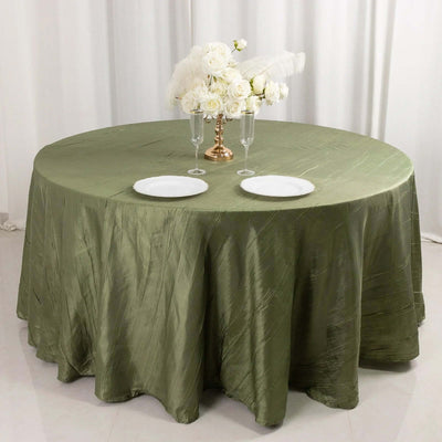 Taffeta Round Tablecloth 120" Dusty Sage Green with Accordion Crinkle Design - Seamless Finish