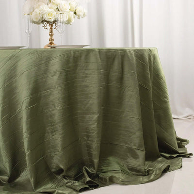 Taffeta Round Tablecloth 132" Dusty Sage Green Accordion Crinkle Table Cover