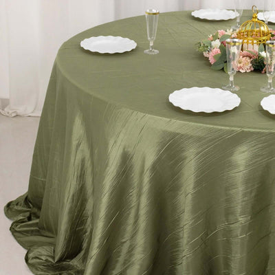 Taffeta Round Tablecloth 132" Dusty Sage Green Accordion Crinkle Table Cover
