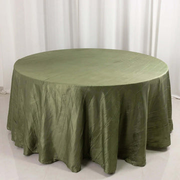 Dusty Sage Green Accordion Crinkle Taffeta Round Tablecloth 120" Seamless for 5 Foot Table With Floor-Length Drop