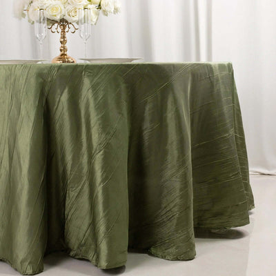 Taffeta Round Tablecloth 120" Dusty Sage Green with Accordion Crinkle Design - Seamless Finish