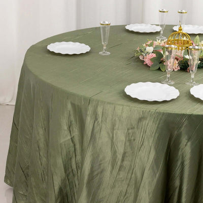 Taffeta Round Tablecloth 120" Dusty Sage Green with Accordion Crinkle Design - Seamless Finish