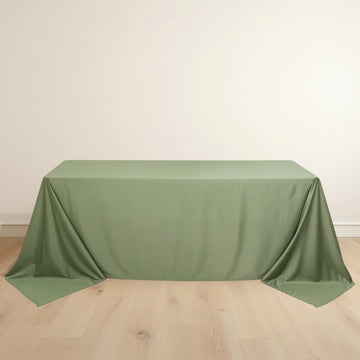 Dusty Sage Green Premium Scuba Rectangular Tablecloth, Wrinkle Free Polyester Seamless Tablecloth - 90"x132" for 6 Foot Table With Floor-Length Drop