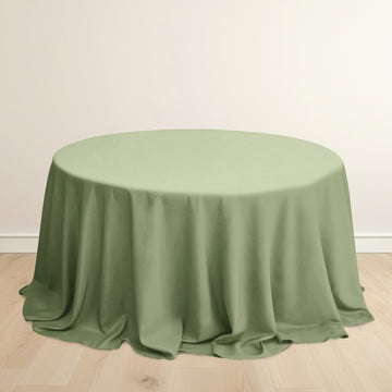 Dusty Sage Green Premium Scuba Round Tablecloth, Wrinkle Free Polyester Seamless Tablecloth 132" for 6 Foot Table With Floor-Length Drop