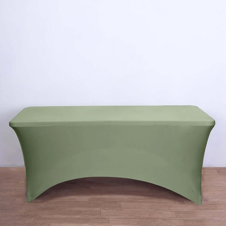 6ft Eucalyptus Sage Green Spandex Stretch Fitted Rectangular Tablecloth