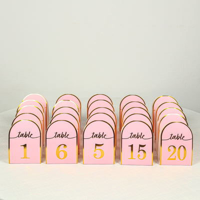 25-Pack Disposable Table Numbers 7" Blush Free Standing Double Sided Table Number Place Cards with Metallic Gold Foil Numbers 1-25