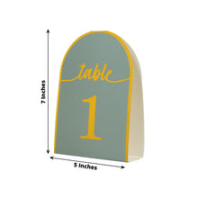 25 Pack Dusty Blue Arch Wedding Table Numbers with Metallic Gold Foil 1-25 Numbers Print