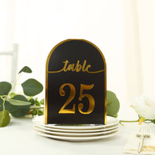 25 Pack Black Arch Wedding Table Numbers with Metallic Gold Foil 1-25 Numbers Print