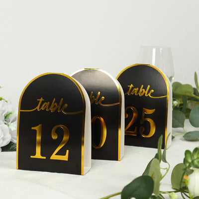 25-Pack Disposable Table Numbers 7" Black Free Standing Double Sided Table Number Place Cards with Metallic Gold Foil Numbers 1-25
