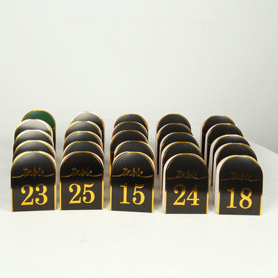 25-Pack Disposable Table Numbers 7" Black Free Standing Double Sided Table Number Place Cards with Metallic Gold Foil Numbers 1-25
