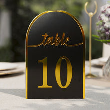 25 Pack Black Arch Wedding Table Numbers with Metallic Gold Foil 1-25 Numbers Print