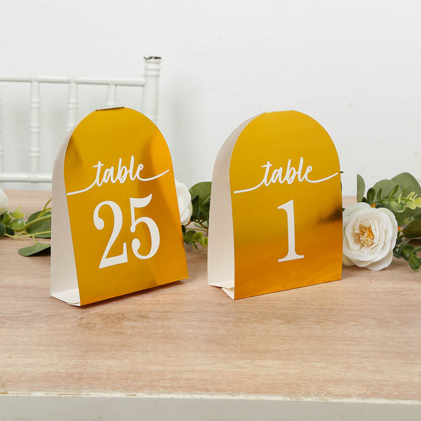 25-Pack Disposable Table Numbers 7inch Metallic Gold Free Standing Double Sided Table Number Card