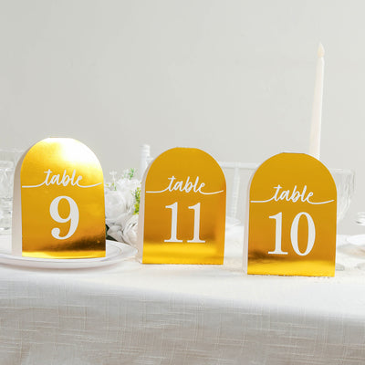 25-Pack Disposable Table Numbers 7" Metallic Gold Free Standing Double Sided Table Number Place Cards with White Numbers 1-25