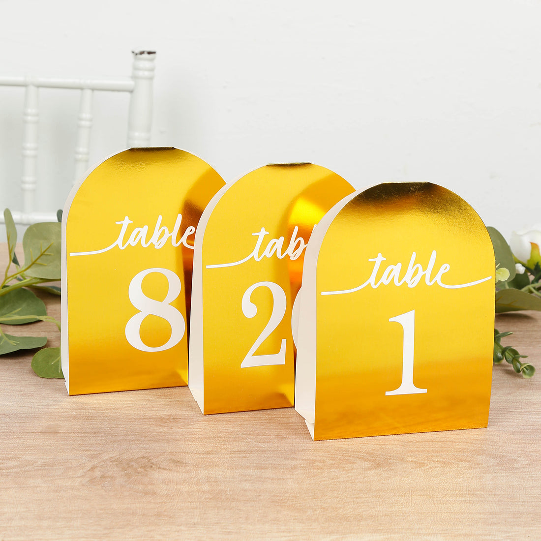 25-Pack Disposable Table Numbers 7inch Metallic Gold Free Standing Double Sided Table Number Card
