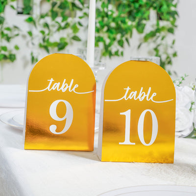 25-Pack Disposable Table Numbers 7" Metallic Gold Free Standing Double Sided Table Number Place Cards with White Numbers 1-25