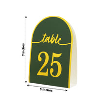 25 Pack Hunter Emerald Green Arch Wedding Table Numbers with Metallic Gold Foil