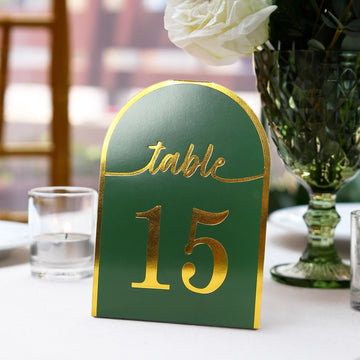 <span style="background-color:transparent;color:#000000;">Elegant Hunter green Gold Arch Cutout Paper Table Numbers</span>