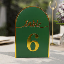 25 Pack Hunter Emerald Green Arch Wedding Table Numbers with Metallic Gold Foil