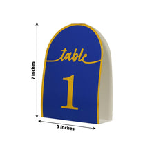 25 Pack Royal Blue Arch Wedding Table Numbers with Metallic Gold Foil 1-25 Numbers Print