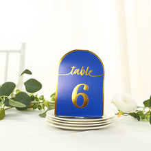 25 Pack Royal Blue Arch Wedding Table Numbers with Metallic Gold Foil 1-25 Numbers Print