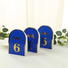 25 Pack Royal Blue Arch Wedding Table Numbers with Metallic Gold Foil 1-25 Numbers Print