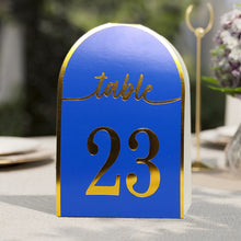 25 Pack Royal Blue Arch Wedding Table Numbers with Metallic Gold Foil 1-25 Numbers Print