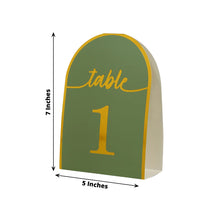 25 Pack Sage Green Arch Wedding Table Numbers with Metallic Gold Foil 1-25 Numbers Print