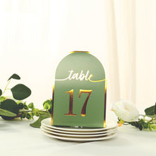 25 Pack Sage Green Arch Wedding Table Numbers with Metallic Gold Foil 1-25 Numbers Print