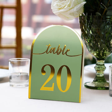 <span style="background-color:transparent;color:#000000;">Elegant Sage Green Gold Arch Cutout Paper Table Numbers</span>