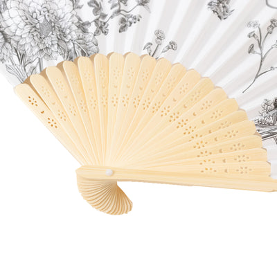 5-Pack Paper Folding Fans in White & Black French Toile Pattern, Handheld Party Favors Fans with Bamboo Frame
